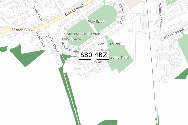 S80 4BZ map - large scale - OS Open Zoomstack (Ordnance Survey)