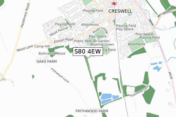 S80 4EW map - small scale - OS Open Zoomstack (Ordnance Survey)