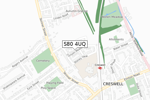 S80 4UQ map - large scale - OS Open Zoomstack (Ordnance Survey)