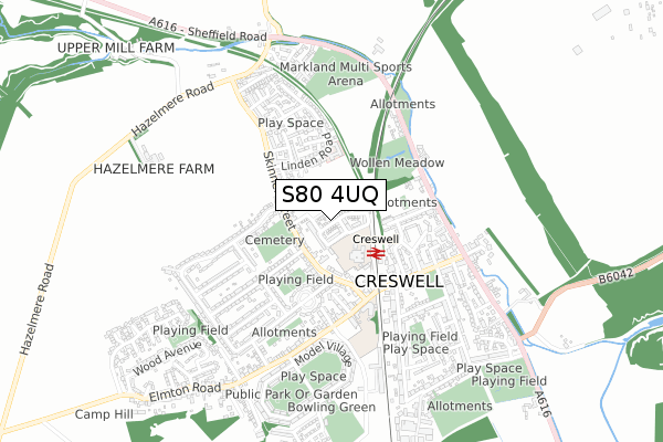 S80 4UQ map - small scale - OS Open Zoomstack (Ordnance Survey)
