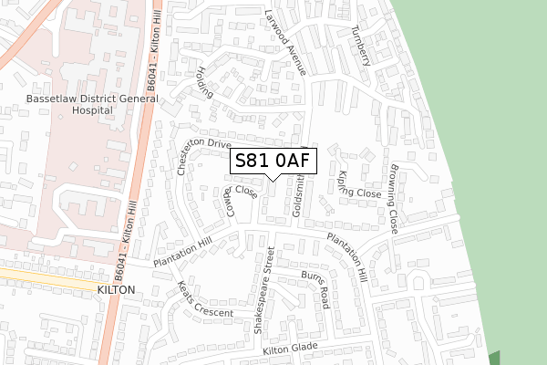 S81 0AF map - large scale - OS Open Zoomstack (Ordnance Survey)