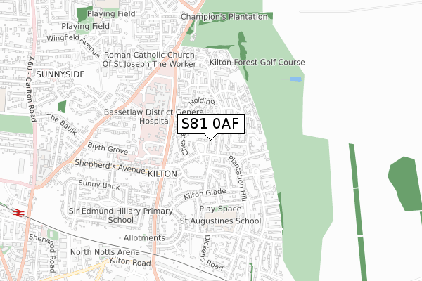 S81 0AF map - small scale - OS Open Zoomstack (Ordnance Survey)