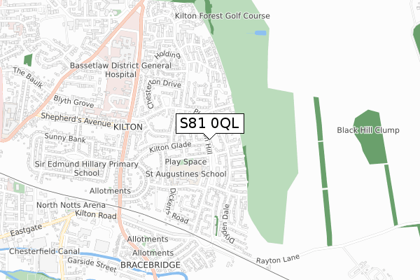 S81 0QL map - small scale - OS Open Zoomstack (Ordnance Survey)