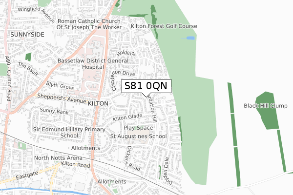 S81 0QN map - small scale - OS Open Zoomstack (Ordnance Survey)