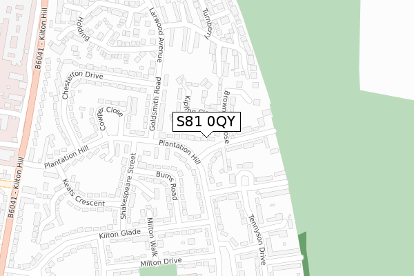 S81 0QY map - large scale - OS Open Zoomstack (Ordnance Survey)