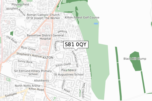 S81 0QY map - small scale - OS Open Zoomstack (Ordnance Survey)