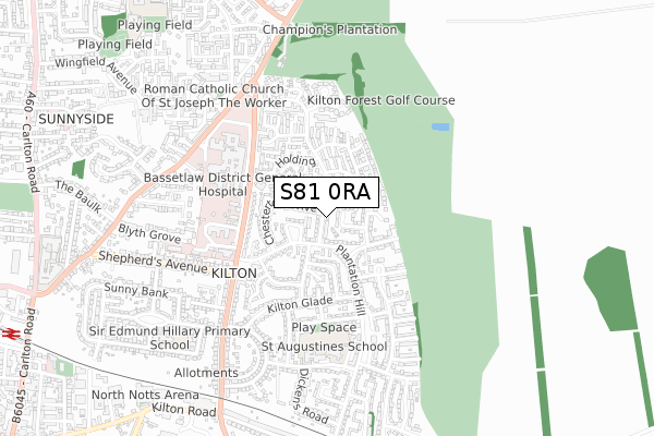 S81 0RA map - small scale - OS Open Zoomstack (Ordnance Survey)