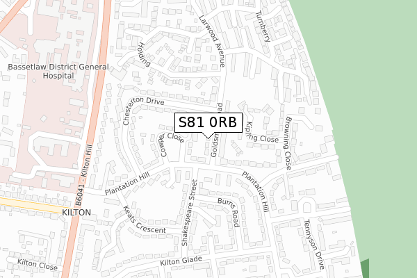 S81 0RB map - large scale - OS Open Zoomstack (Ordnance Survey)