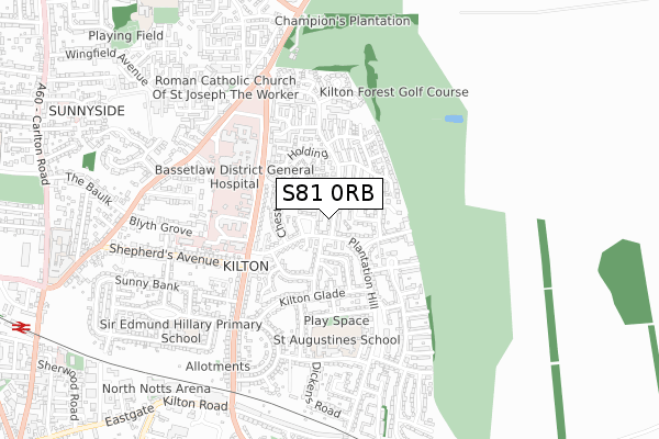 S81 0RB map - small scale - OS Open Zoomstack (Ordnance Survey)