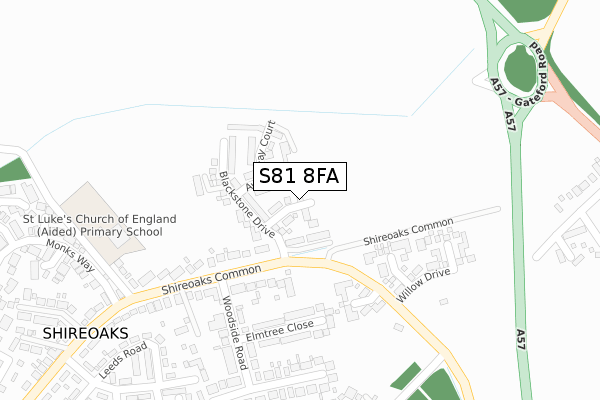 S81 8FA map - large scale - OS Open Zoomstack (Ordnance Survey)