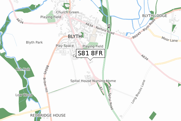 S81 8FR map - small scale - OS Open Zoomstack (Ordnance Survey)