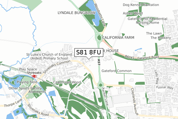 S81 8FU map - small scale - OS Open Zoomstack (Ordnance Survey)