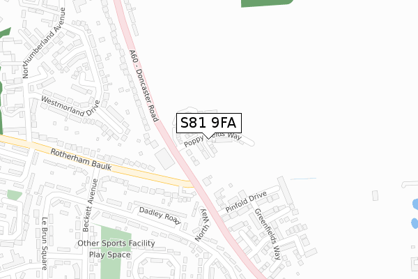S81 9FA map - large scale - OS Open Zoomstack (Ordnance Survey)