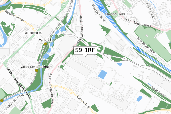 S9 1RF map - small scale - OS Open Zoomstack (Ordnance Survey)