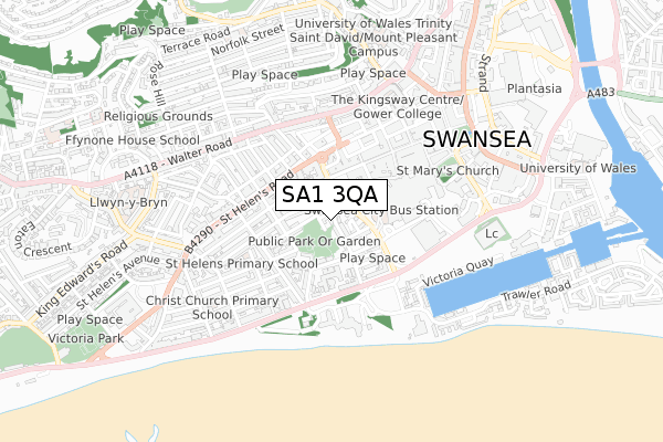 SA1 3QA map - small scale - OS Open Zoomstack (Ordnance Survey)