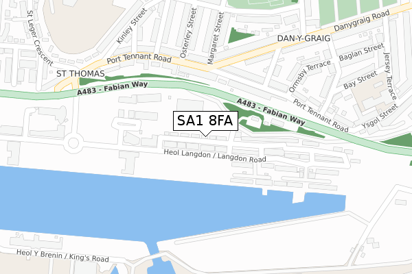 SA1 8FA map - large scale - OS Open Zoomstack (Ordnance Survey)
