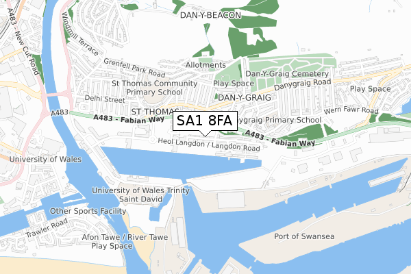 SA1 8FA map - small scale - OS Open Zoomstack (Ordnance Survey)