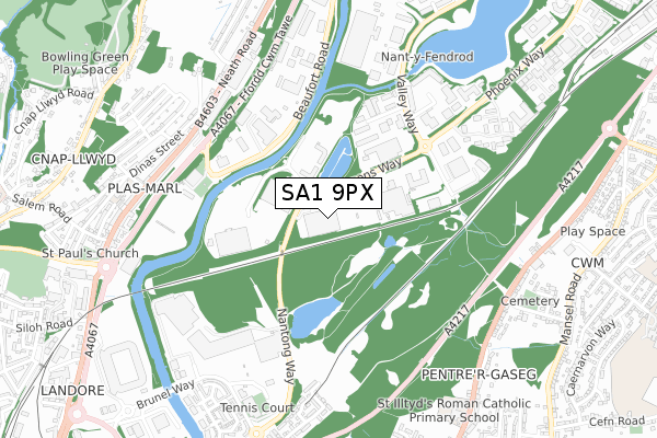 SA1 9PX map - small scale - OS Open Zoomstack (Ordnance Survey)