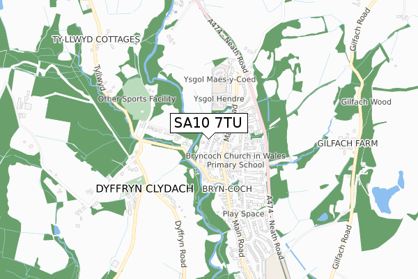 SA10 7TU map - small scale - OS Open Zoomstack (Ordnance Survey)