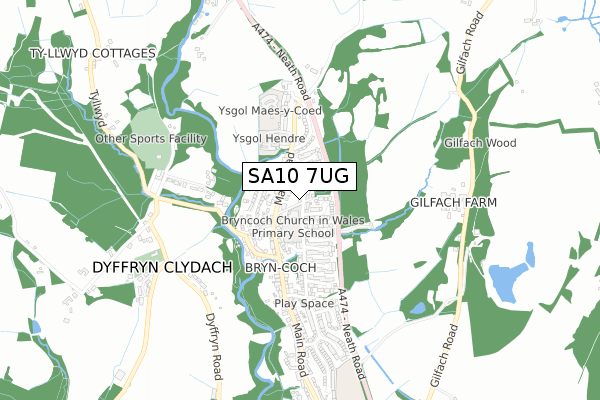 SA10 7UG map - small scale - OS Open Zoomstack (Ordnance Survey)