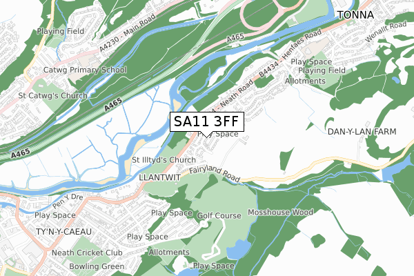 SA11 3FF map - small scale - OS Open Zoomstack (Ordnance Survey) SA11 3FF map - small scale - OS Open Zoomstack (Ordnance Survey)