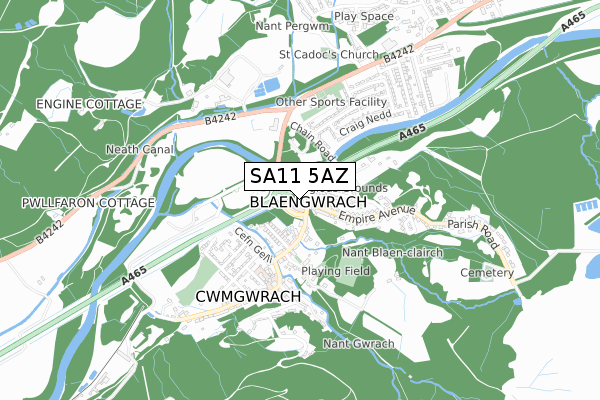 SA11 5AZ map - small scale - OS Open Zoomstack (Ordnance Survey)