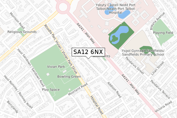 SA12 6NX map - large scale - OS Open Zoomstack (Ordnance Survey)