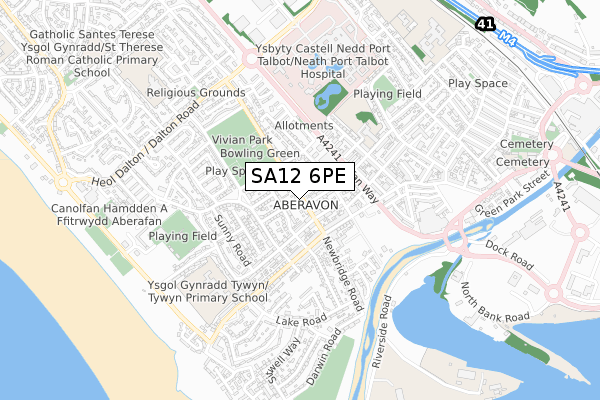 SA12 6PE map - small scale - OS Open Zoomstack (Ordnance Survey)