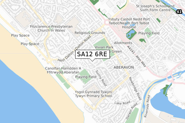 SA12 6RE map - small scale - OS Open Zoomstack (Ordnance Survey)