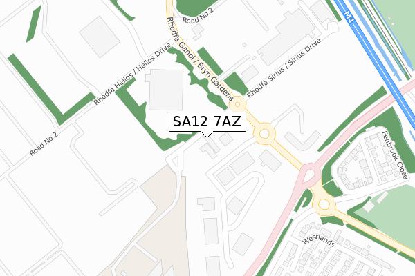 SA12 7AZ map - large scale - OS Open Zoomstack (Ordnance Survey)