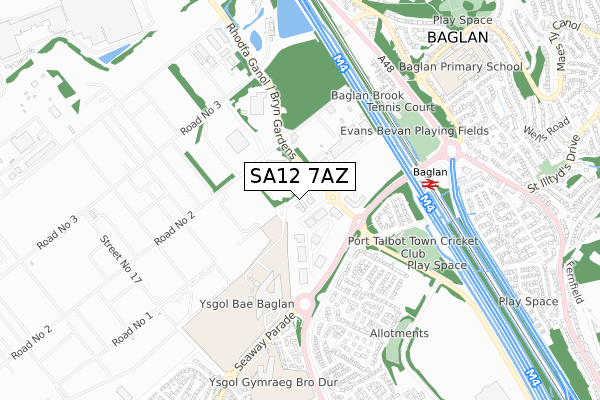 SA12 7AZ map - small scale - OS Open Zoomstack (Ordnance Survey)