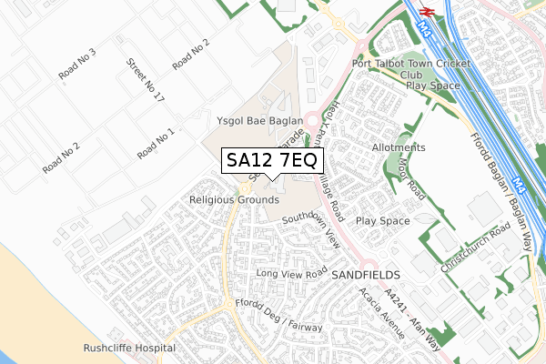 SA12 7EQ map - small scale - OS Open Zoomstack (Ordnance Survey)
