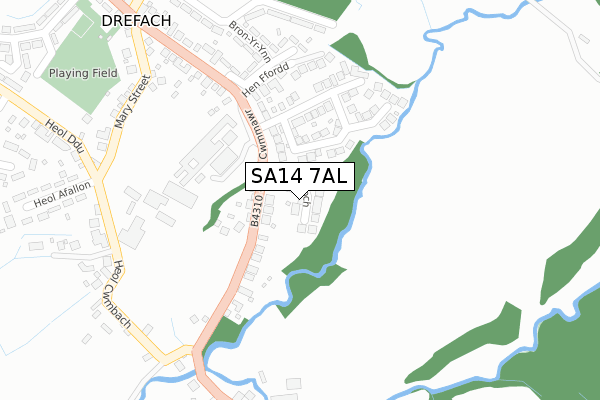 SA14 7AL map - large scale - OS Open Zoomstack (Ordnance Survey)