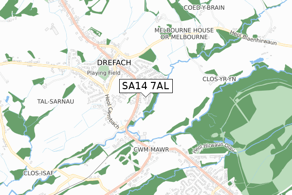 SA14 7AL map - small scale - OS Open Zoomstack (Ordnance Survey)