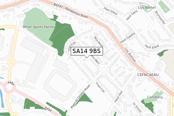 SA14 9BS map - large scale - OS Open Zoomstack (Ordnance Survey)