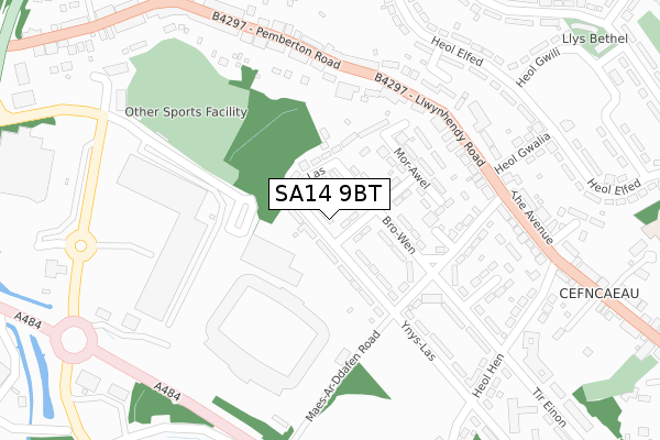 SA14 9BT map - large scale - OS Open Zoomstack (Ordnance Survey)