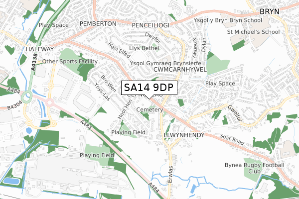 SA14 9DP map - small scale - OS Open Zoomstack (Ordnance Survey)