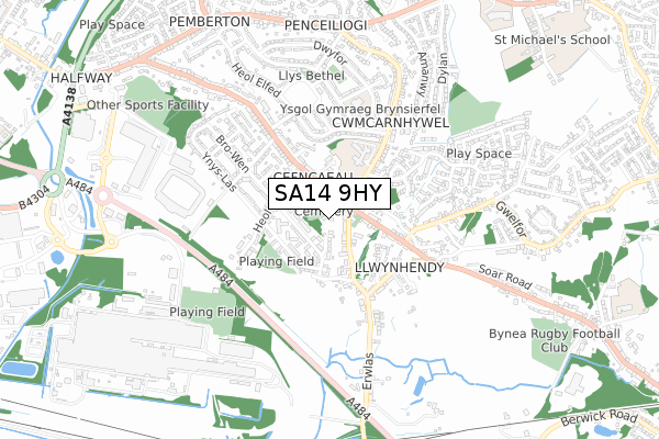 SA14 9HY map - small scale - OS Open Zoomstack (Ordnance Survey)