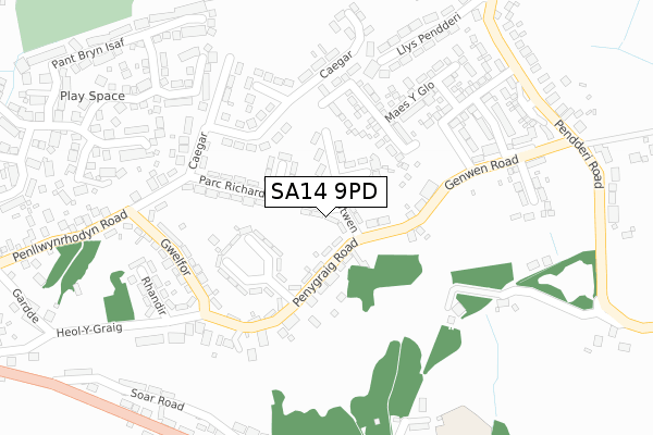 SA14 9PD map - large scale - OS Open Zoomstack (Ordnance Survey)