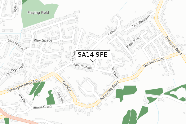 SA14 9PE map - large scale - OS Open Zoomstack (Ordnance Survey)