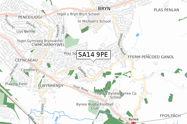 SA14 9PE map - small scale - OS Open Zoomstack (Ordnance Survey)