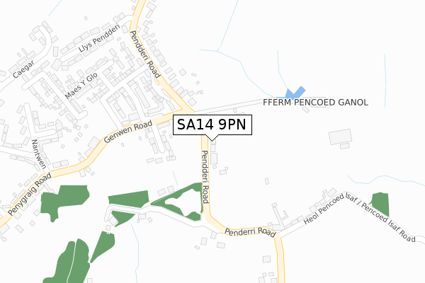 SA14 9PN map - large scale - OS Open Zoomstack (Ordnance Survey)