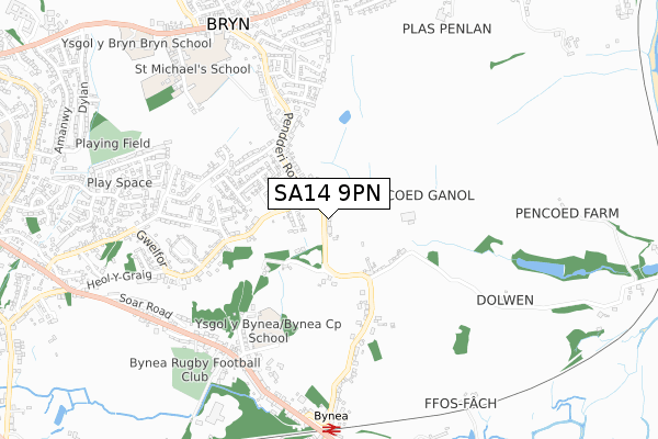 SA14 9PN map - small scale - OS Open Zoomstack (Ordnance Survey)