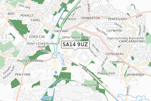 SA14 9UZ map - small scale - OS Open Zoomstack (Ordnance Survey) SA14 9UZ map - small scale - OS Open Zoomstack (Ordnance Survey)