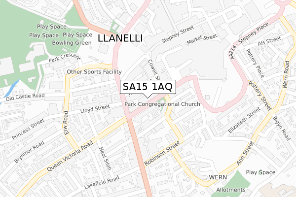 SA15 1AQ map - large scale - OS Open Zoomstack (Ordnance Survey)