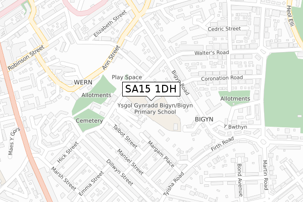 SA15 1DH map - large scale - OS Open Zoomstack (Ordnance Survey)