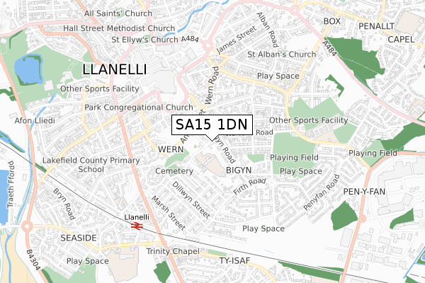 SA15 1DN map - small scale - OS Open Zoomstack (Ordnance Survey)