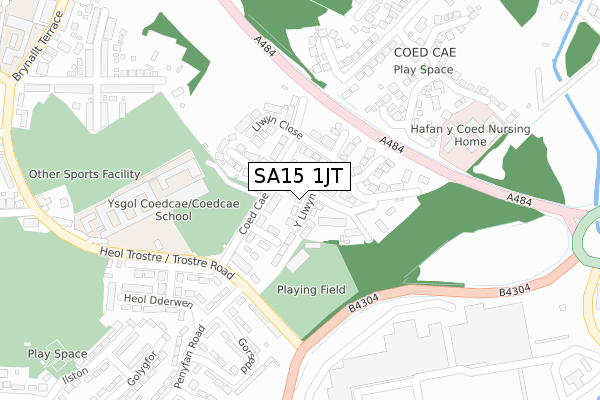 SA15 1JT map - large scale - OS Open Zoomstack (Ordnance Survey)