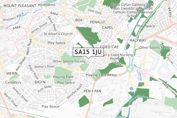 SA15 1JU map - small scale - OS Open Zoomstack (Ordnance Survey)