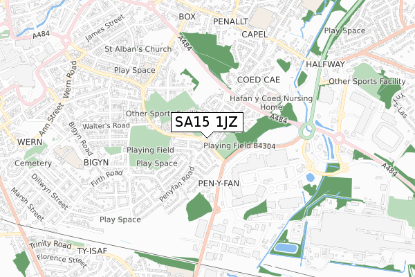 SA15 1JZ map - small scale - OS Open Zoomstack (Ordnance Survey)